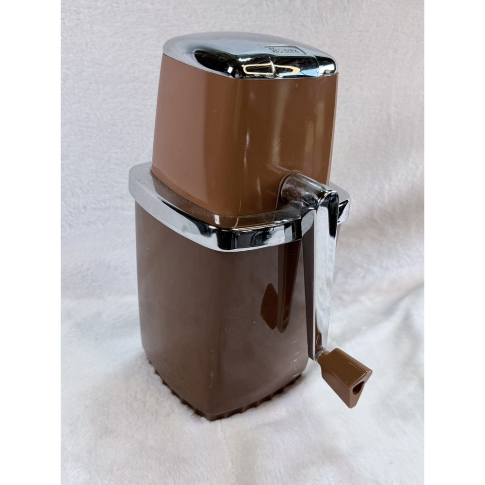 Vintage Sears Hand Crank Ice Crusher Two Tone Brown MCM Barware Swing-A-Way